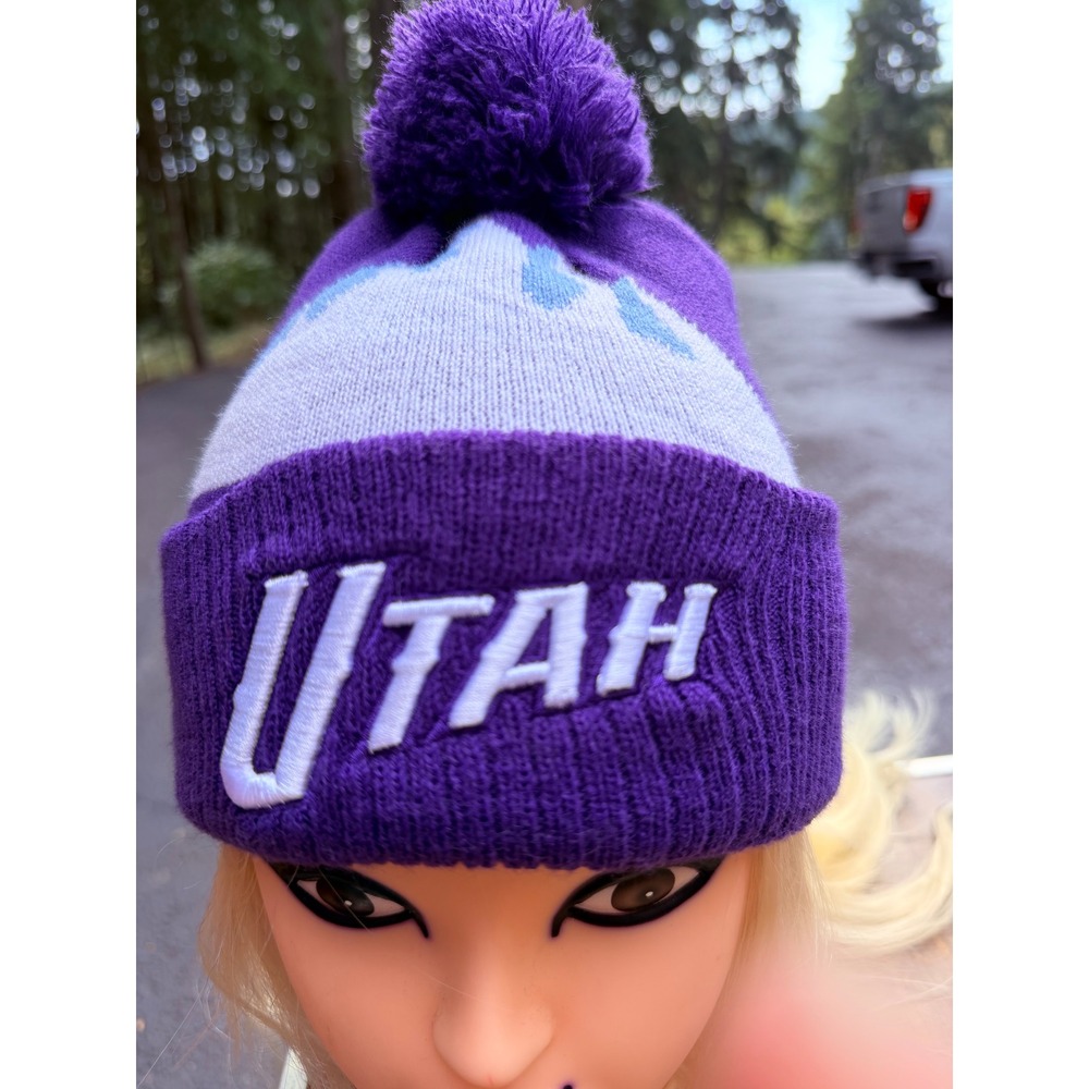 New Era Utah Jazz Youth City Edition Pom Beanie Purple Mountain Knit Hat NWT